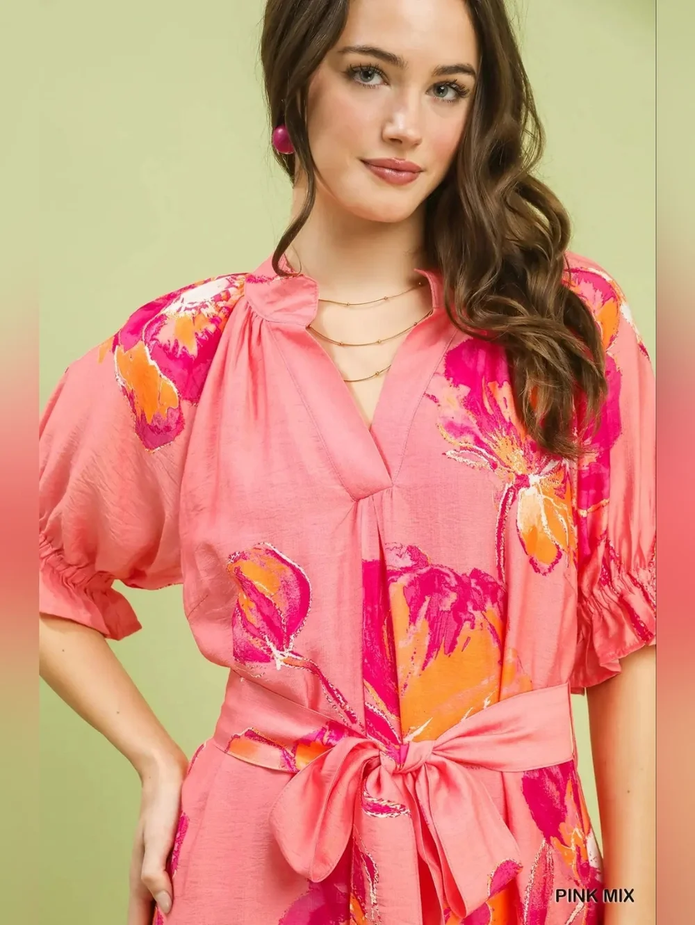 New Arrival!! Umgee Floral Flounce Sleeve Midi Dress with Belted - Picture 7 of 9